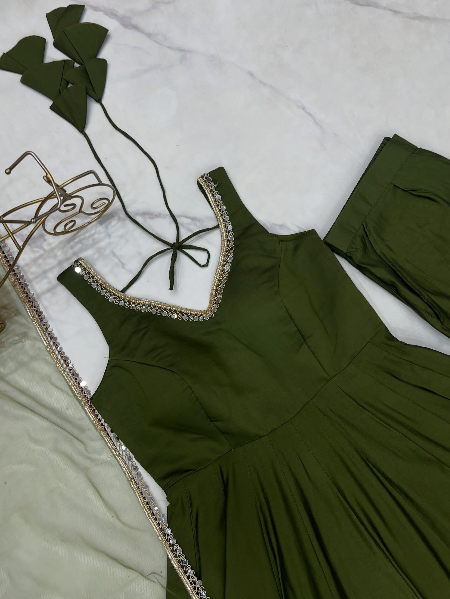 Varnika Olive Green Chanderi Cotton Suit Set