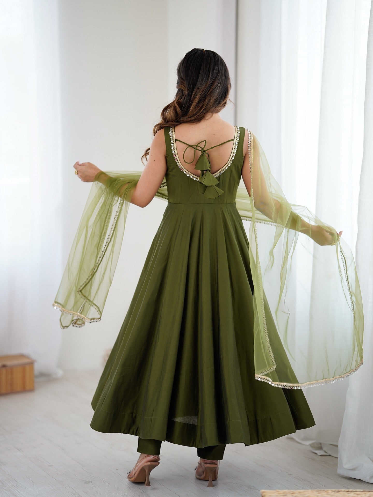 Varnika Olive Green Chanderi Cotton Suit Set