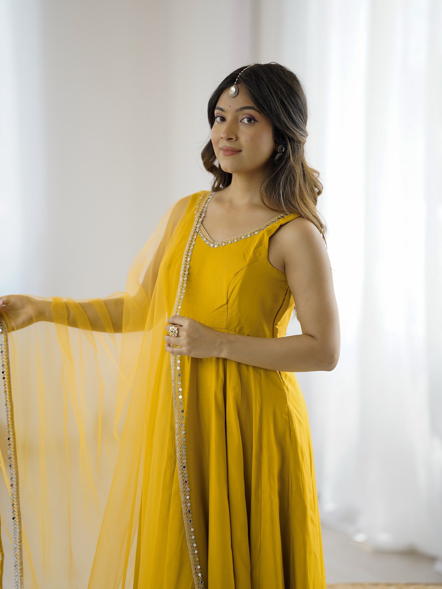 Kanira Mustard Yellow Chanderi Cotton Suit Set