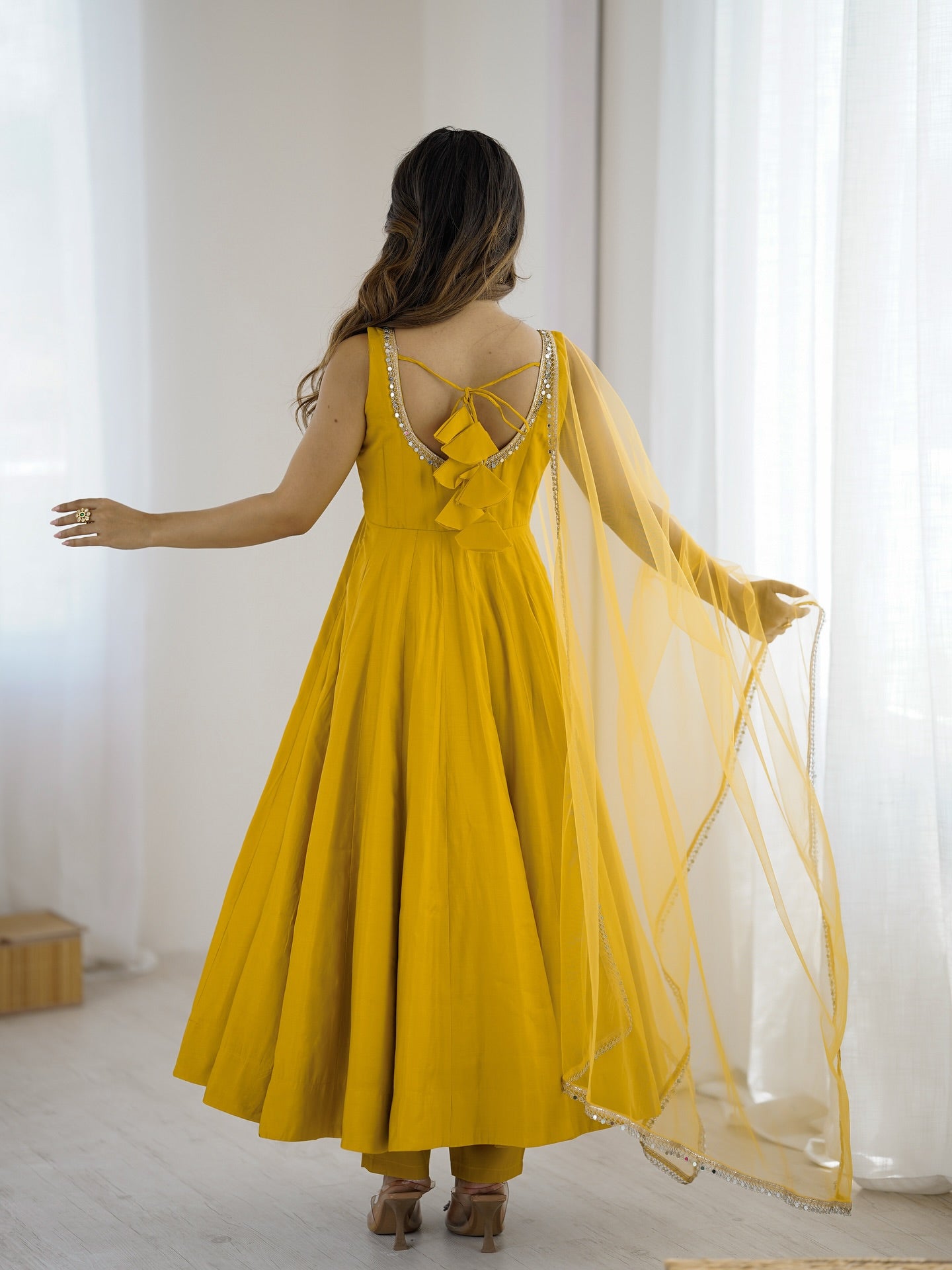 Kanira Mustard Yellow Chanderi Cotton Suit Set