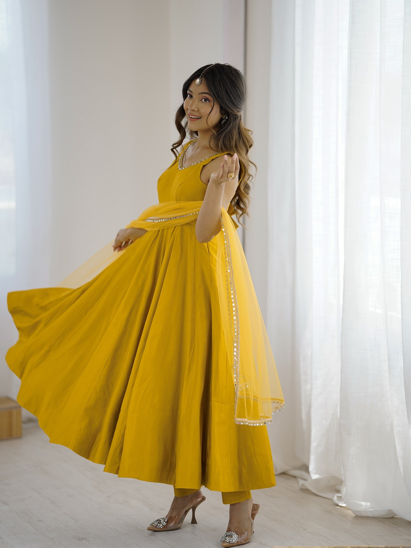 Kanira Mustard Yellow Chanderi Cotton Suit Set