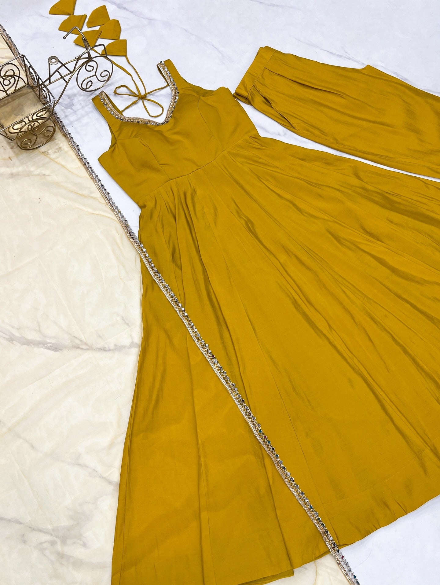 Kanira Mustard Yellow Chanderi Cotton Suit Set