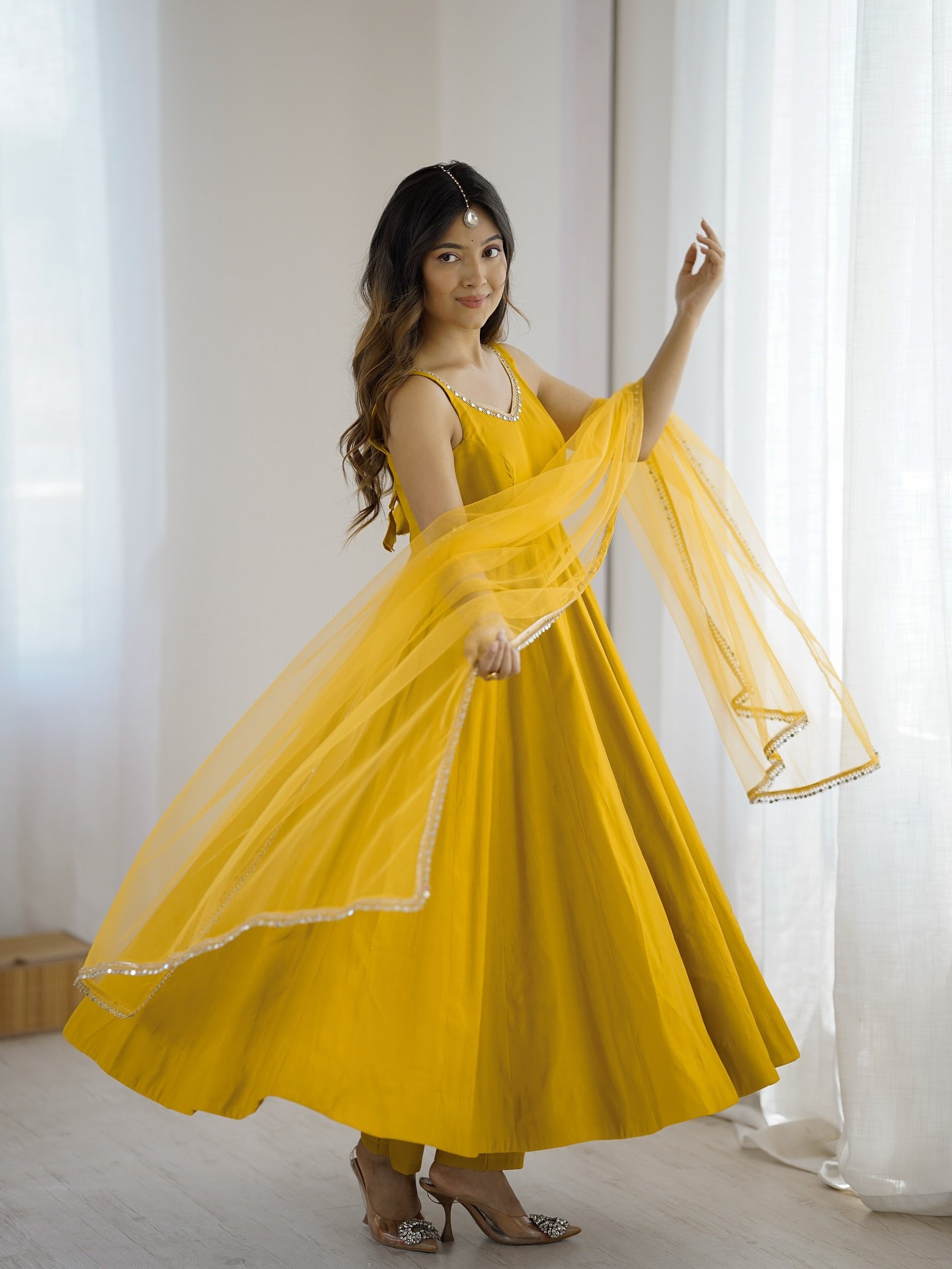 Kanira Mustard Yellow Chanderi Cotton Suit Set