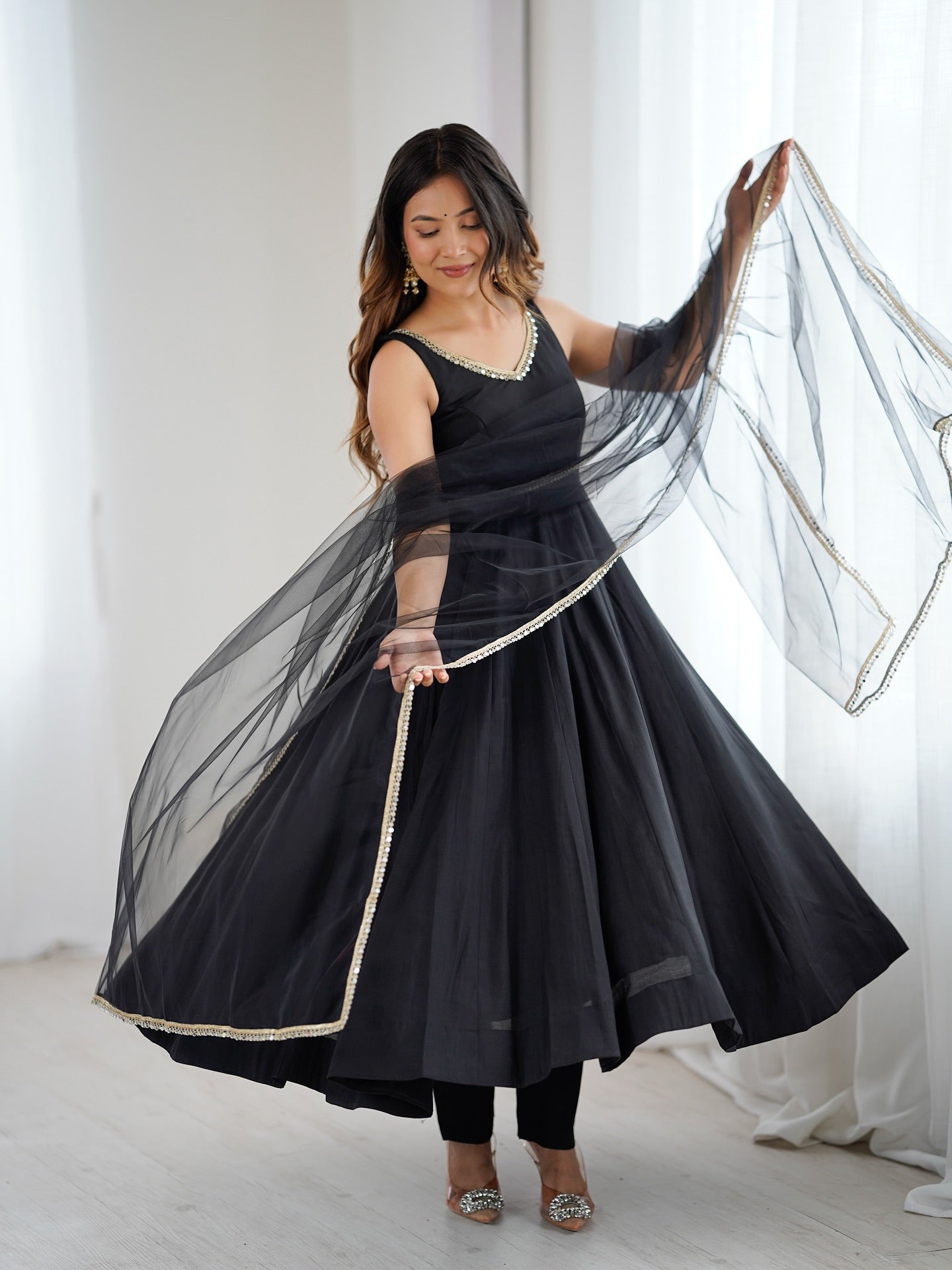 Noor Black Chanderi Cotton Suit Set