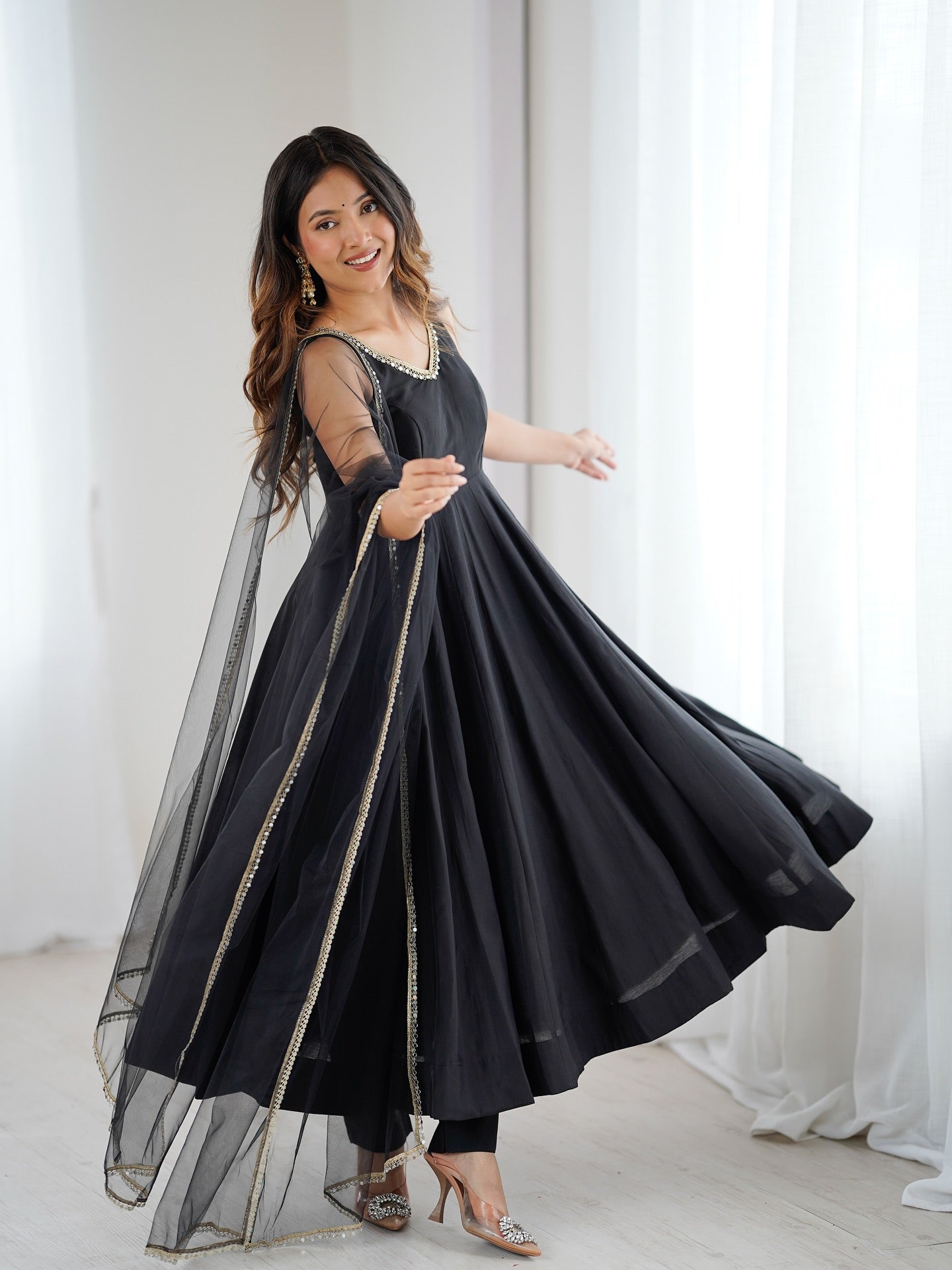 Noor Black Chanderi Cotton Suit Set