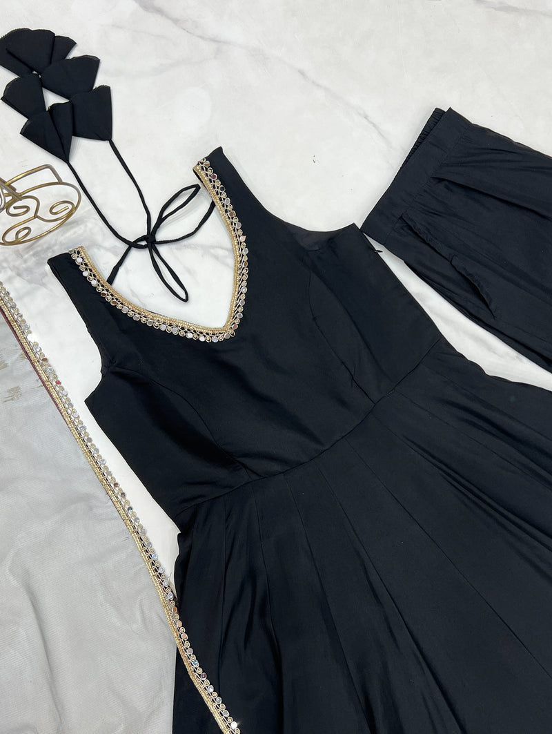 Noor Black Chanderi Cotton Suit Set