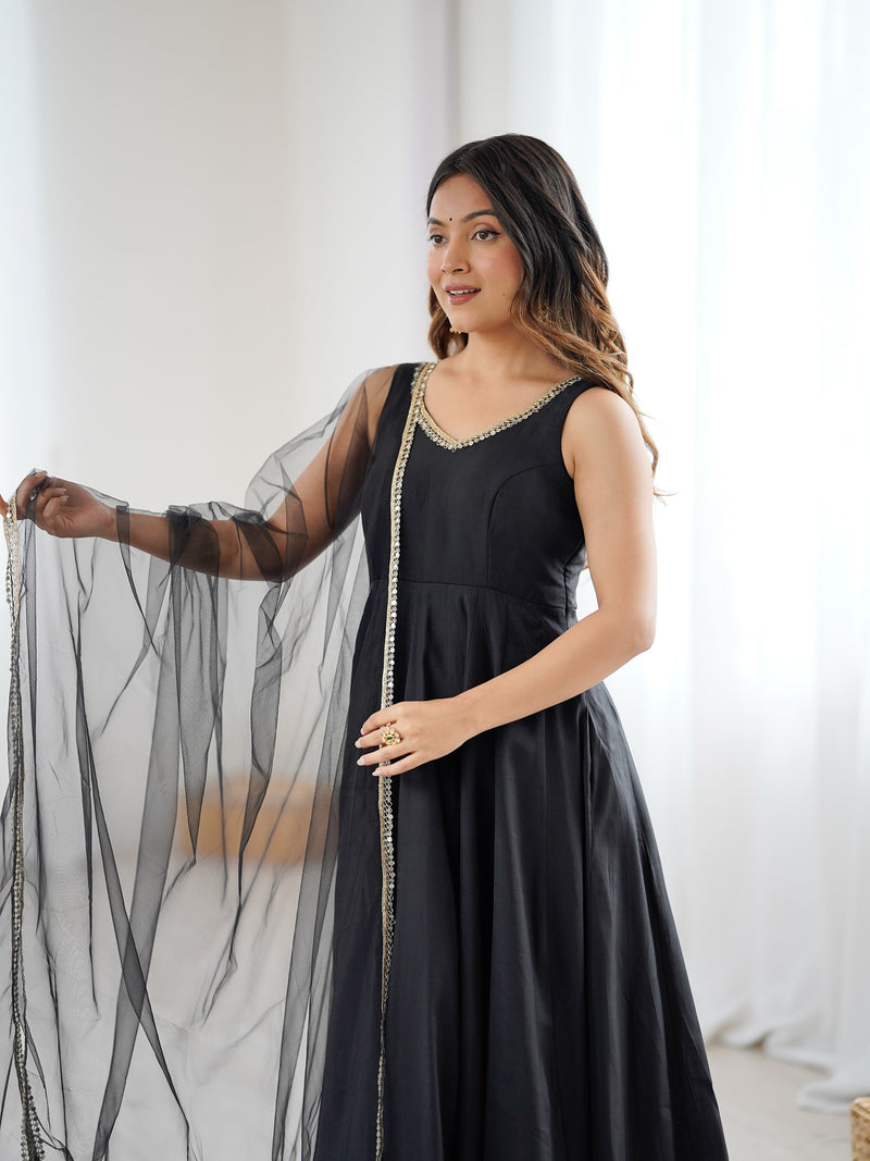 Noor Black Chanderi Cotton Suit Set