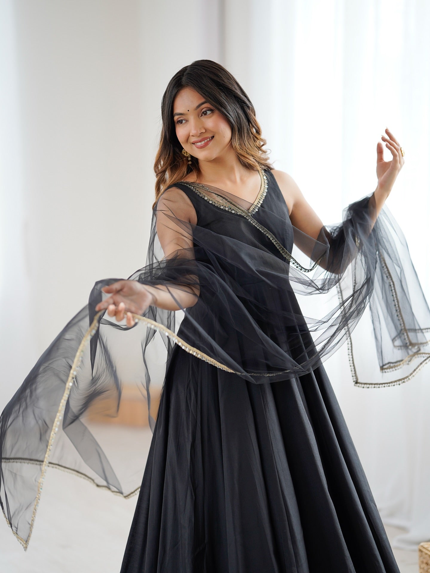 Noor Black Chanderi Cotton Suit Set