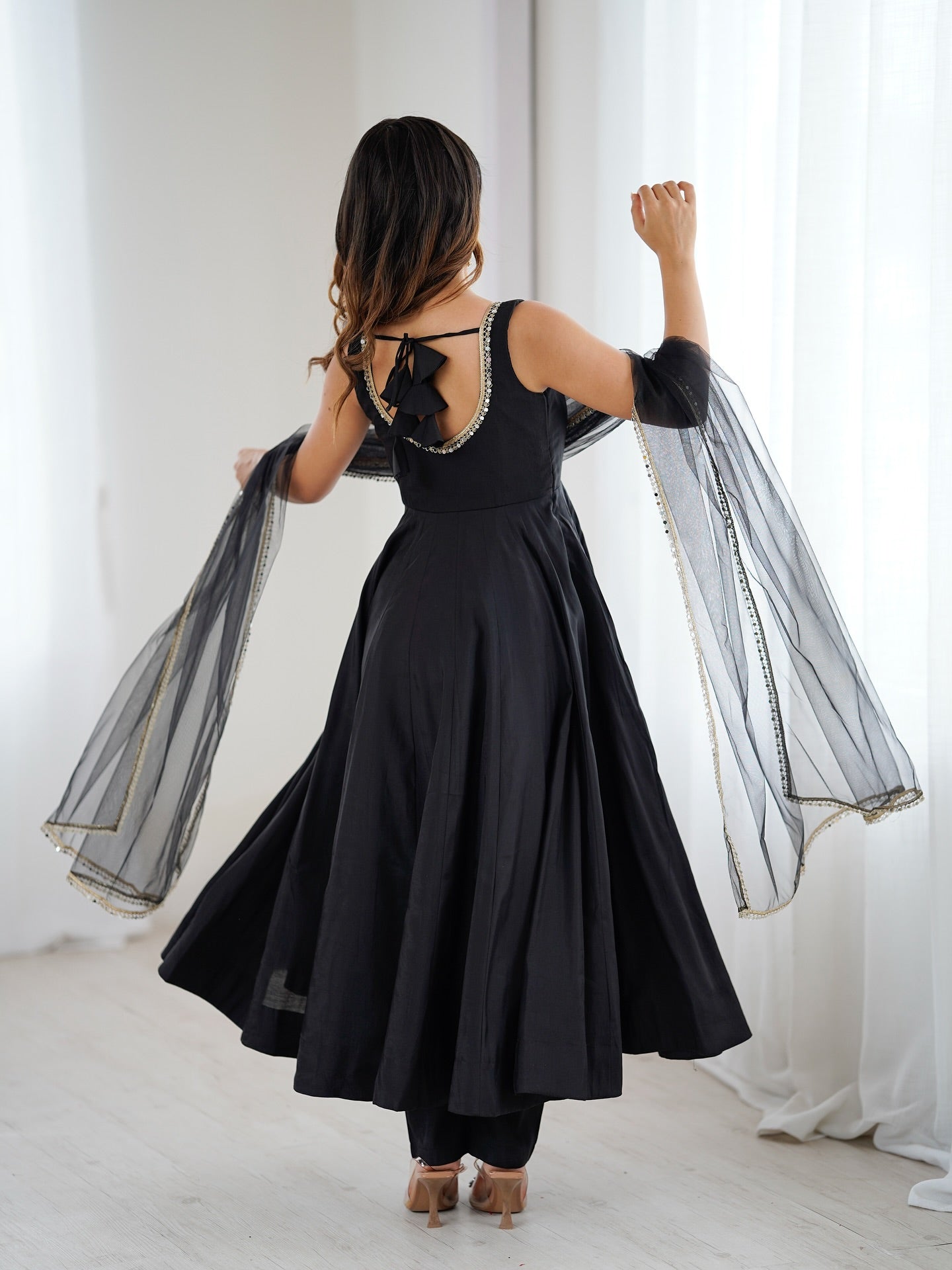 Noor Black Chanderi Cotton Suit Set