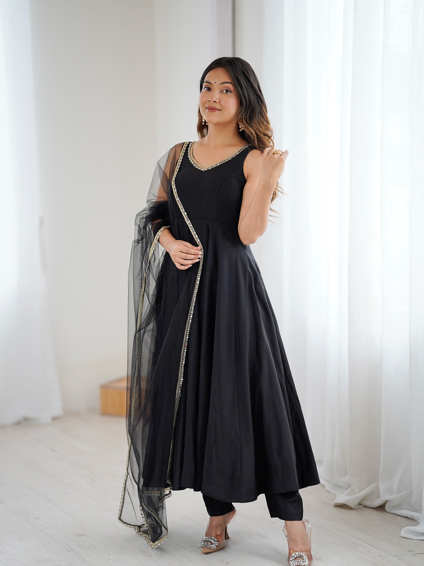 Noor Black Chanderi Cotton Suit Set