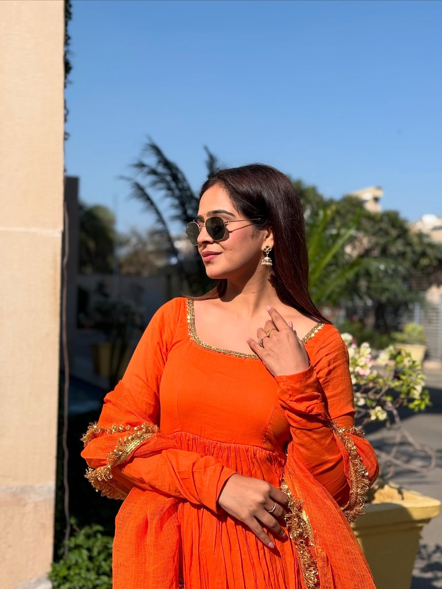 Saanvi Orange Mul Cotton Suit Set