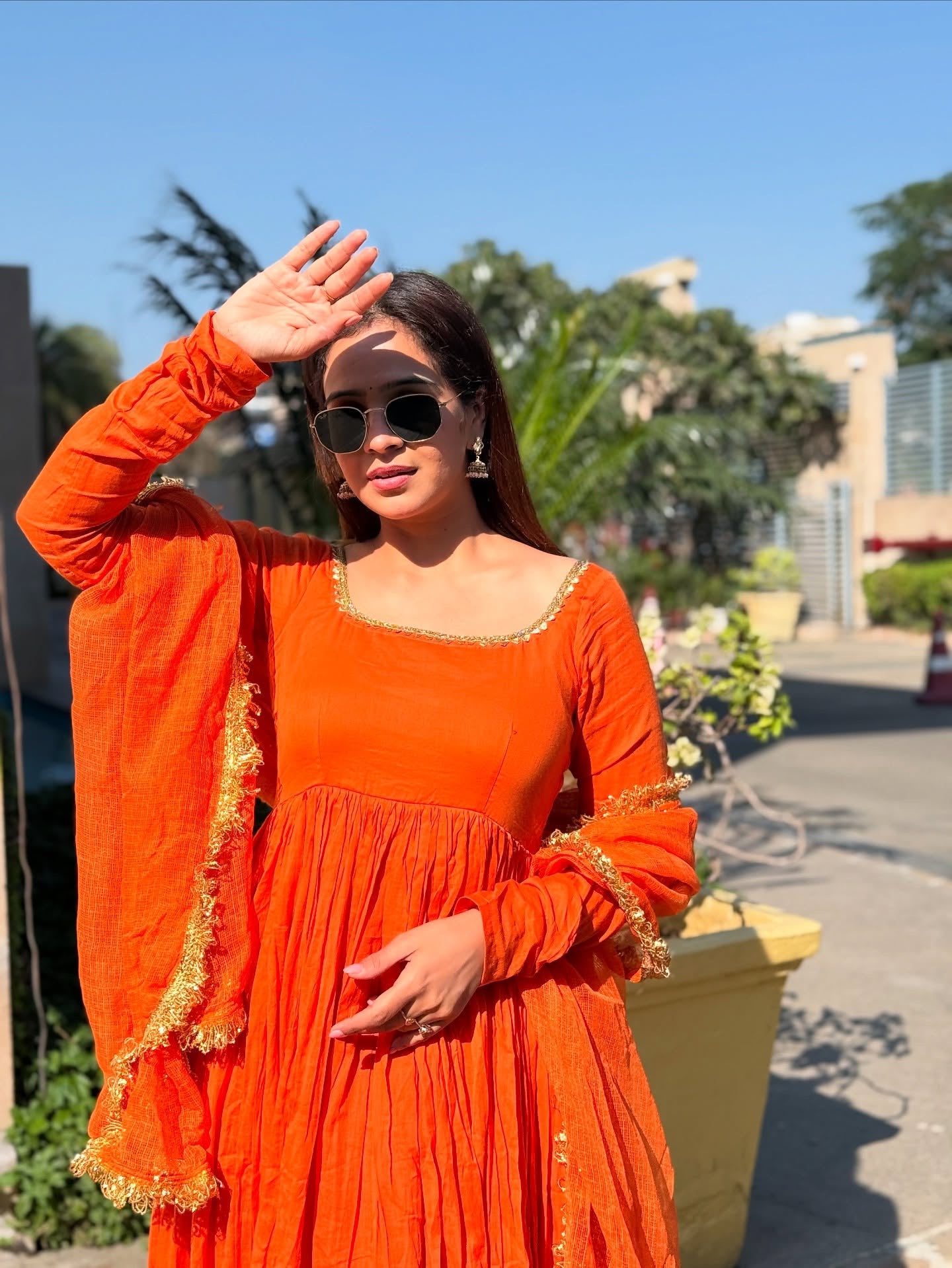 Saanvi Orange Mul Cotton Suit Set