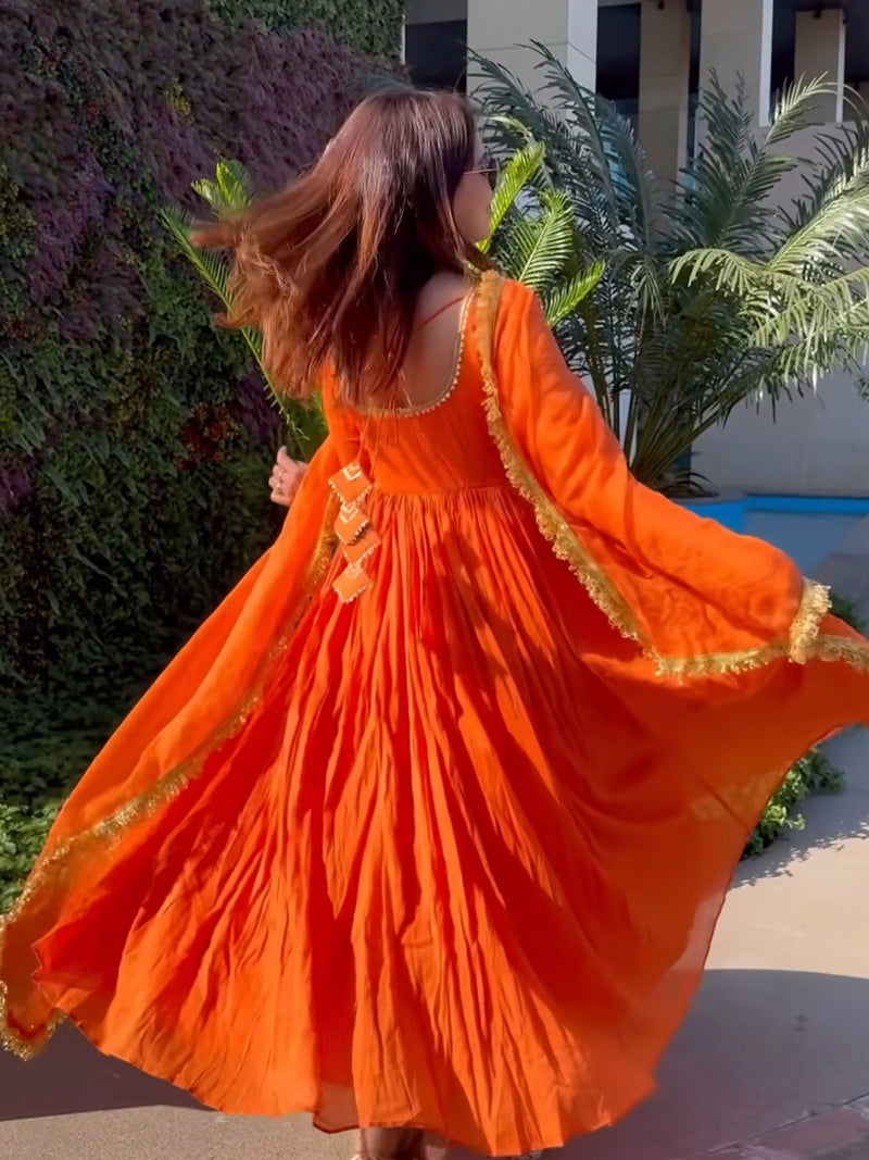 Saanvi Orange Mul Cotton Suit Set