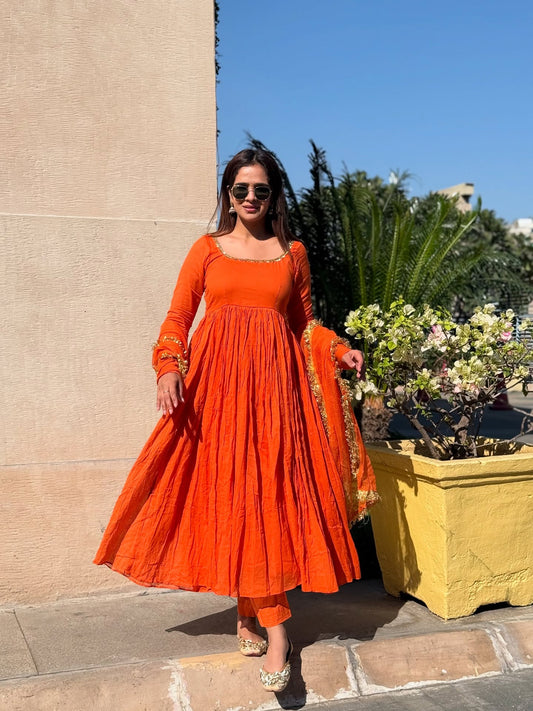 Saanvi Orange Mul Cotton Suit Set