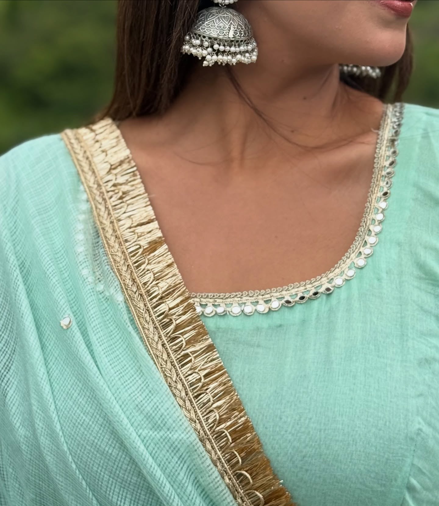 Aarvi Aqua Cotton Suit Set with Kota Doria Dupatta