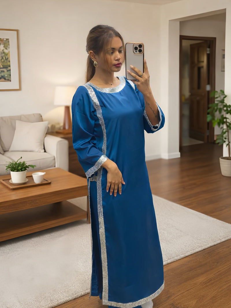 Hania Aamir Inspired Viral Satin Silk Kurta Palazzo Set – Elegant 2 Piece Ethnic Set