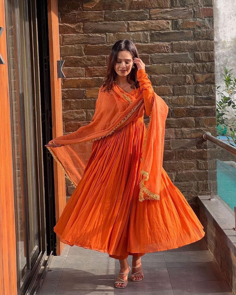 Saanvi Orange Mul Cotton Suit Set