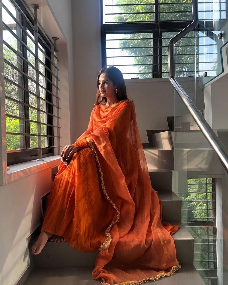Saanvi Orange Mul Cotton Suit Set