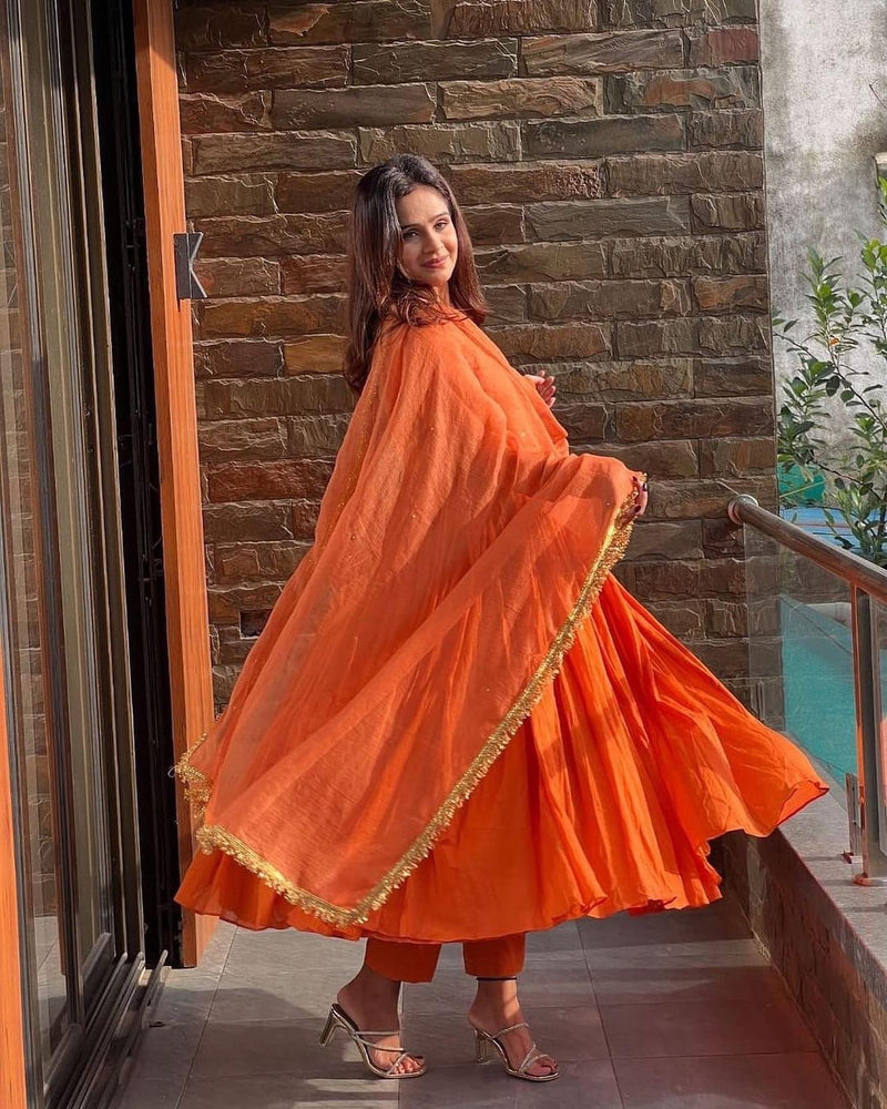 Saanvi Orange Mul Cotton Suit Set