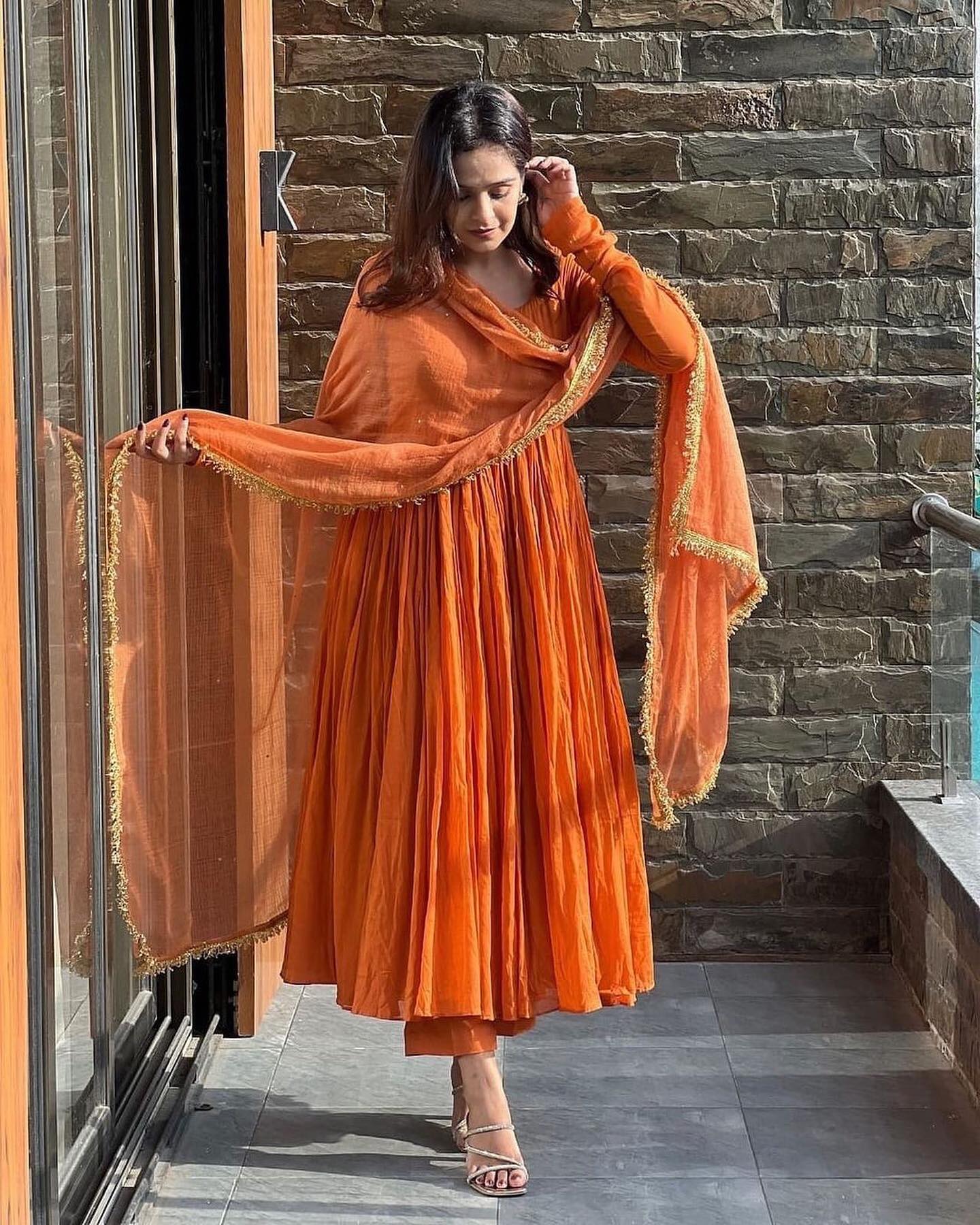 Saanvi Orange Mul Cotton Suit Set