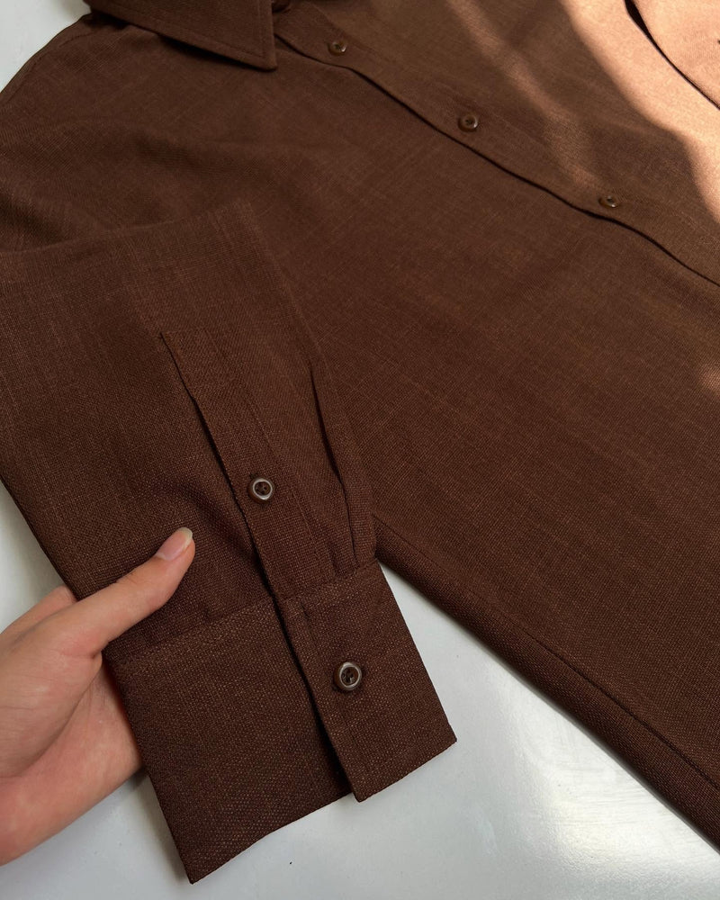 "Shanaya" — Chocolate Brown Shirt & White Trouser Set