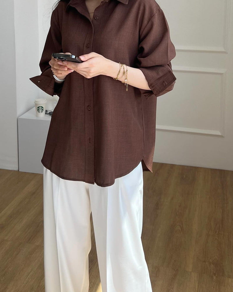 "Shanaya" — Chocolate Brown Shirt & White Trouser Set