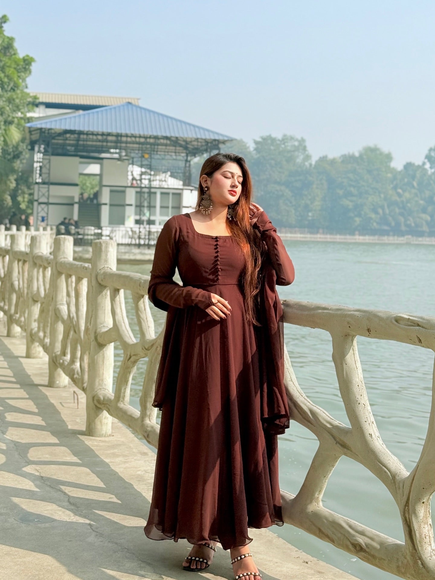 "Sana" — Deep Chocolate Premium Georgette Anarkali Set