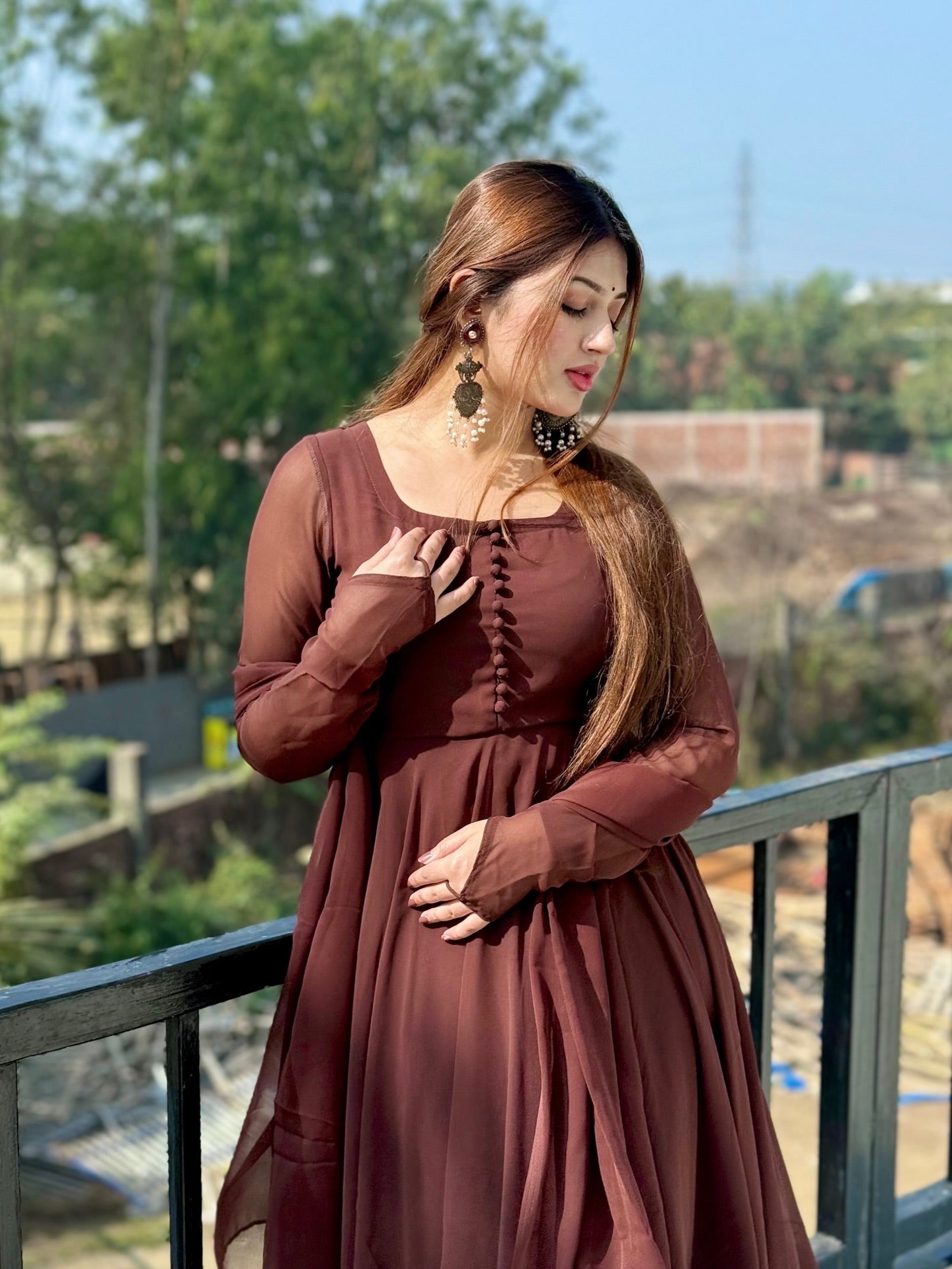 "Sana" — Deep Chocolate Premium Georgette Anarkali Set