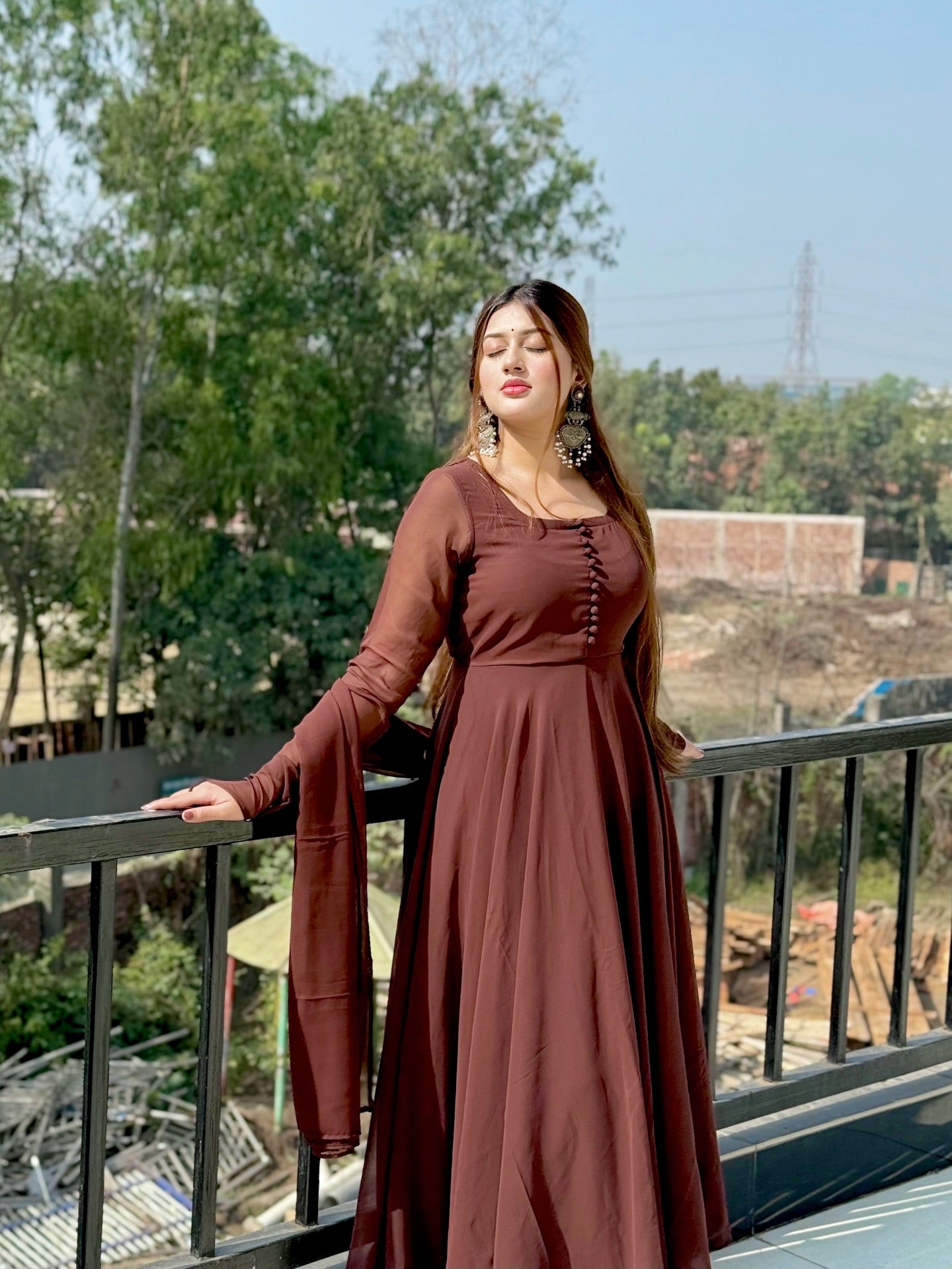 "Sana" — Deep Chocolate Premium Georgette Anarkali Set