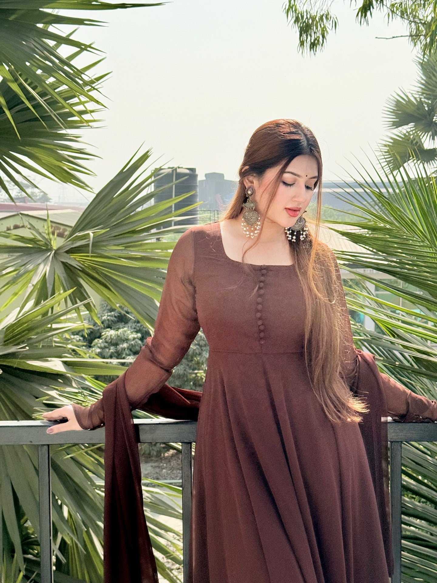 "Sana" — Deep Chocolate Premium Georgette Anarkali Set