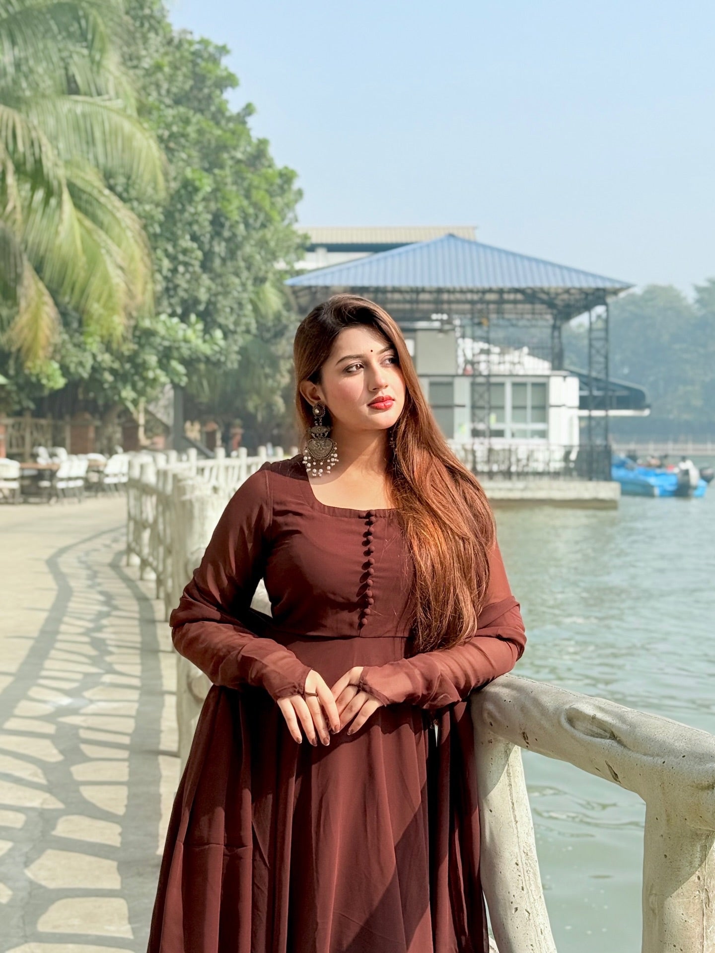 "Sana" — Deep Chocolate Premium Georgette Anarkali Set