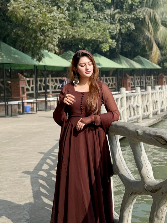 "Sana" — Deep Chocolate Premium Georgette Anarkali Set