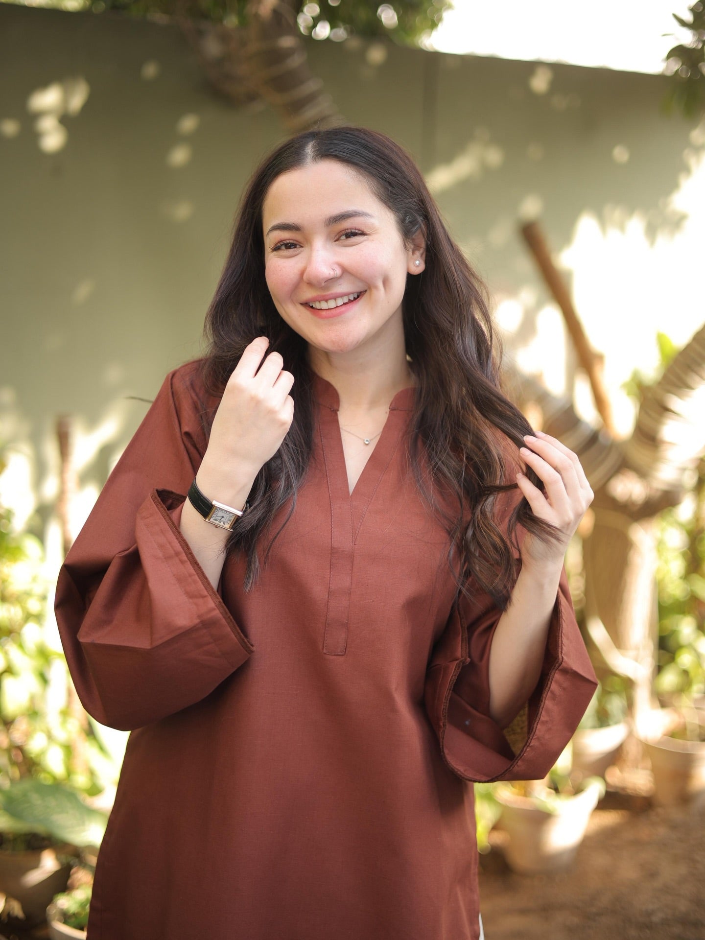 "Hridaya" - Rust Earth Rayon Tunic & Heart-Motif Palazzo Set