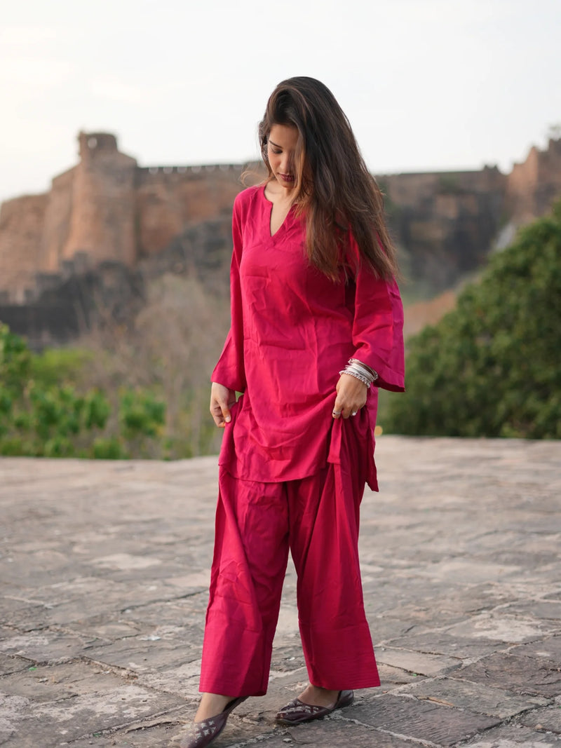Raahi Rayon Farshi Salwar Kurta Set for Women | Soft Flowing Relaxed Fit Ethnic Co-ord Set