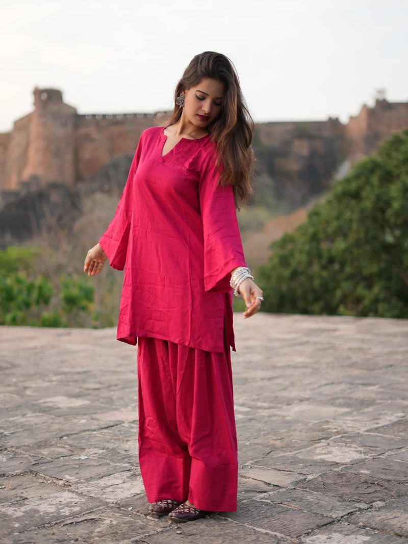 Raahi Rayon Farshi Salwar Kurta Set for Women | Soft Flowing Relaxed Fit Ethnic Co-ord Set