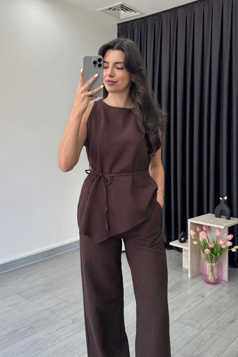 "Sara" - Premium Quality Cotton Tailored Shirt & Wide Pants Co-ord Set