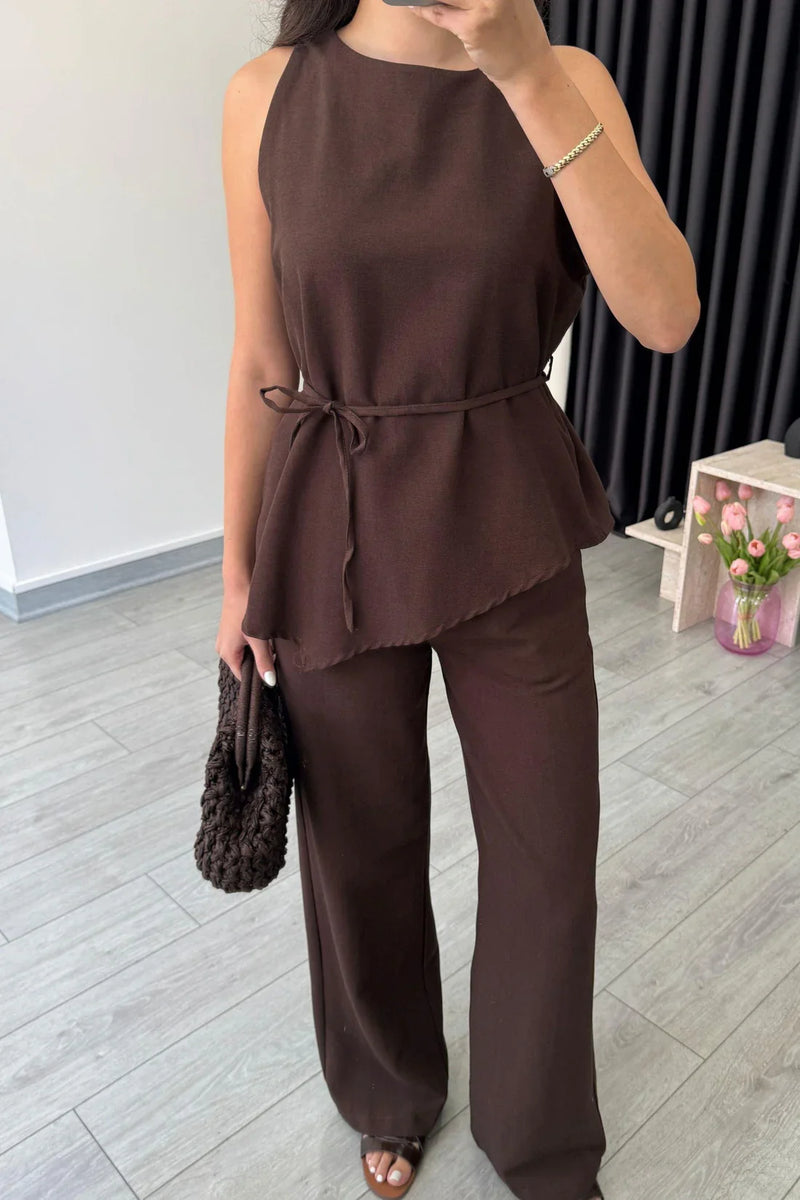 "Sara" - Premium Quality Cotton Tailored Shirt & Wide Pants Co-ord Set