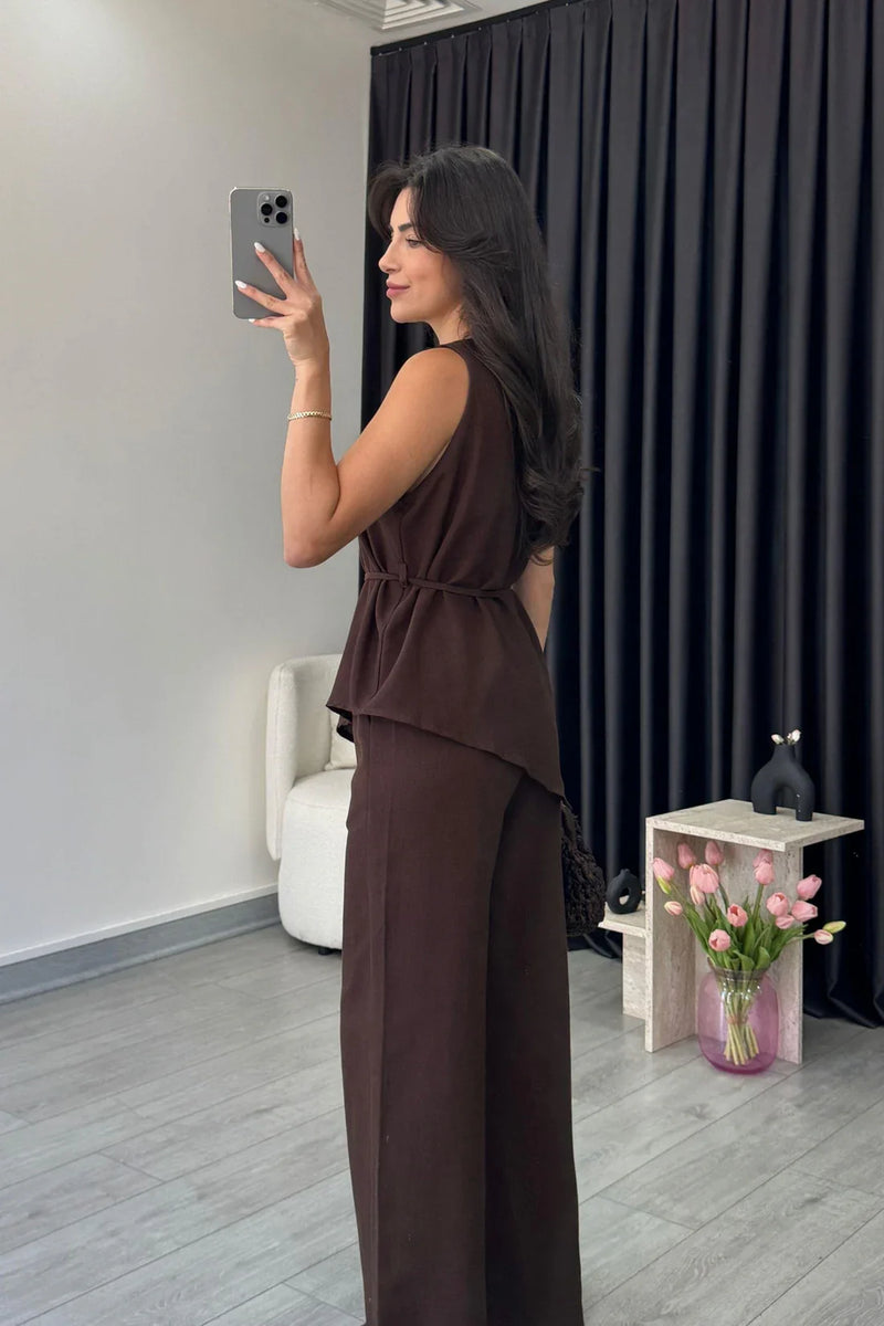 "Sara" - Premium Quality Cotton Tailored Shirt & Wide Pants Co-ord Set