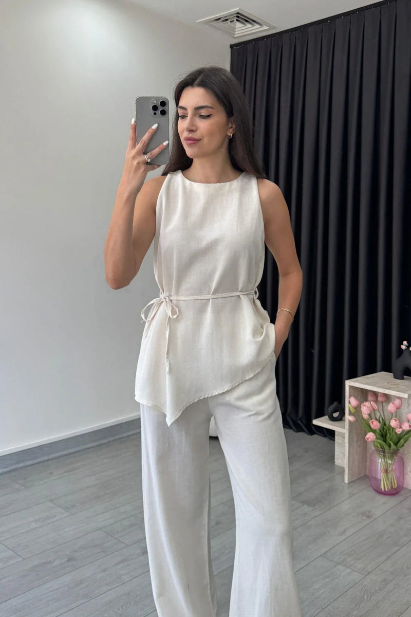 "Sara" - Premium Quality Cotton Tailored Shirt & Wide Pants Co-ord Set