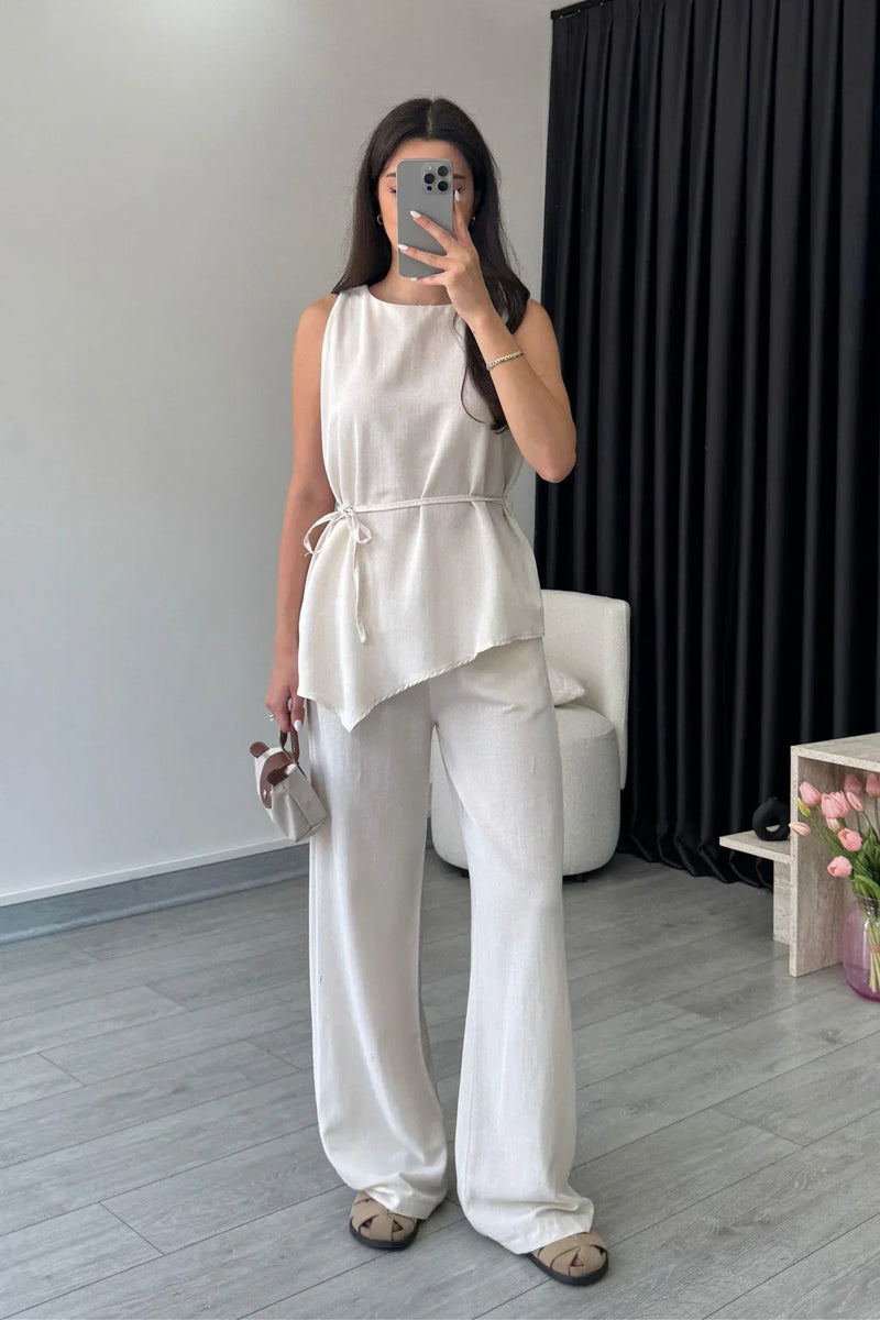 "Sara" - Premium Quality Cotton Tailored Shirt & Wide Pants Co-ord Set