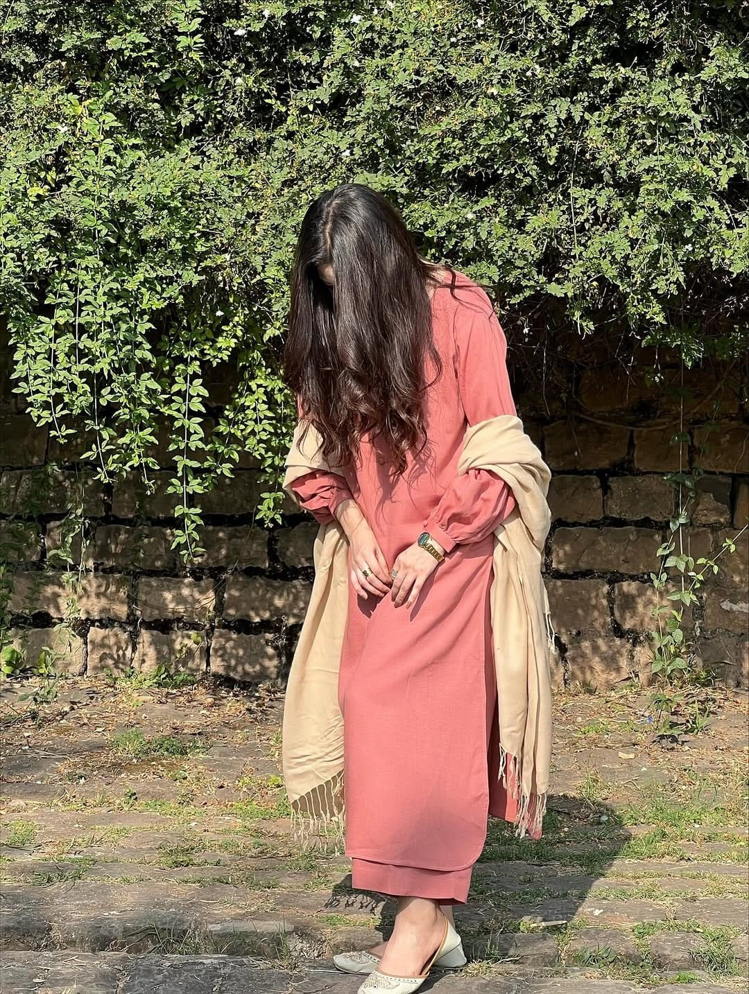 "Ayeza" — Dusty Rose Premium Rayon Kurta Set with Bishop Sleeves