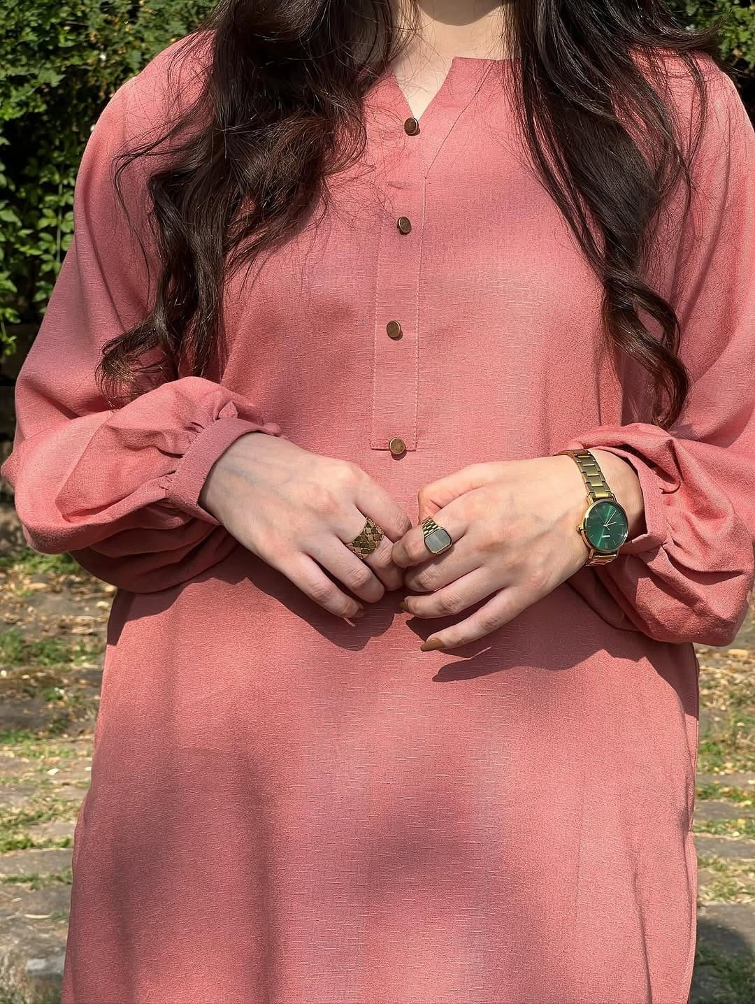 "Ayeza" — Dusty Rose Premium Rayon Kurta Set with Bishop Sleeves