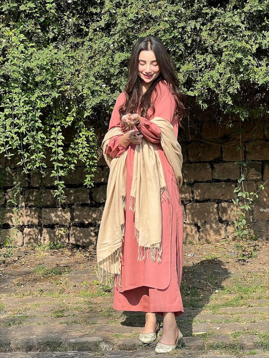 "Ayeza" — Dusty Rose Premium Rayon Kurta Set with Bishop Sleeves
