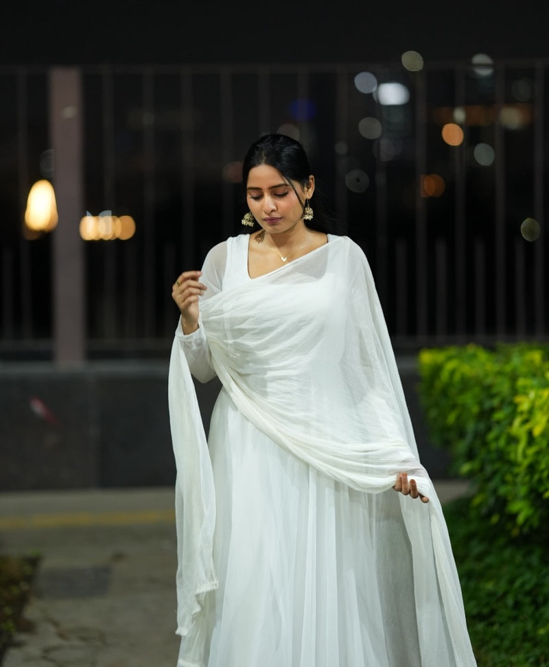 "Meher" - Pristine White Georgette Anarkali Suit Set